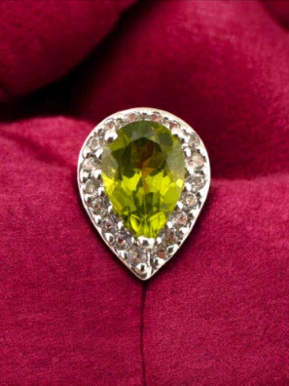 Annabella Estate Peridot White Topaz Halo Ring 925 Sterling Silver Pear Cut 6
